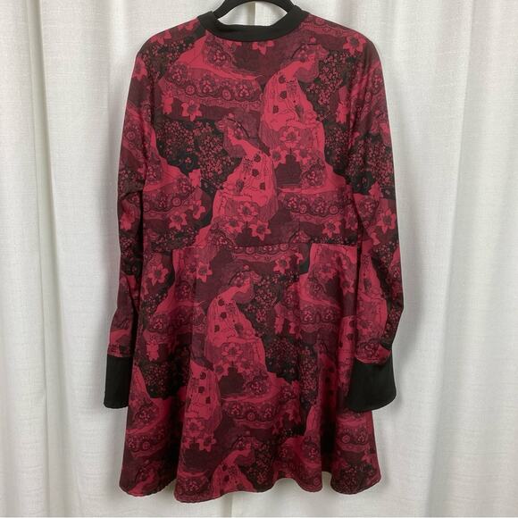 ModCloth Red&Black Retro Goddess Romance Long Sleeve Dress Sz.8 - Picture 10 of 16